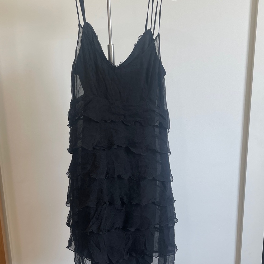 Laundry By Shelli Segal Vintage Black Ruffled Silk Dress